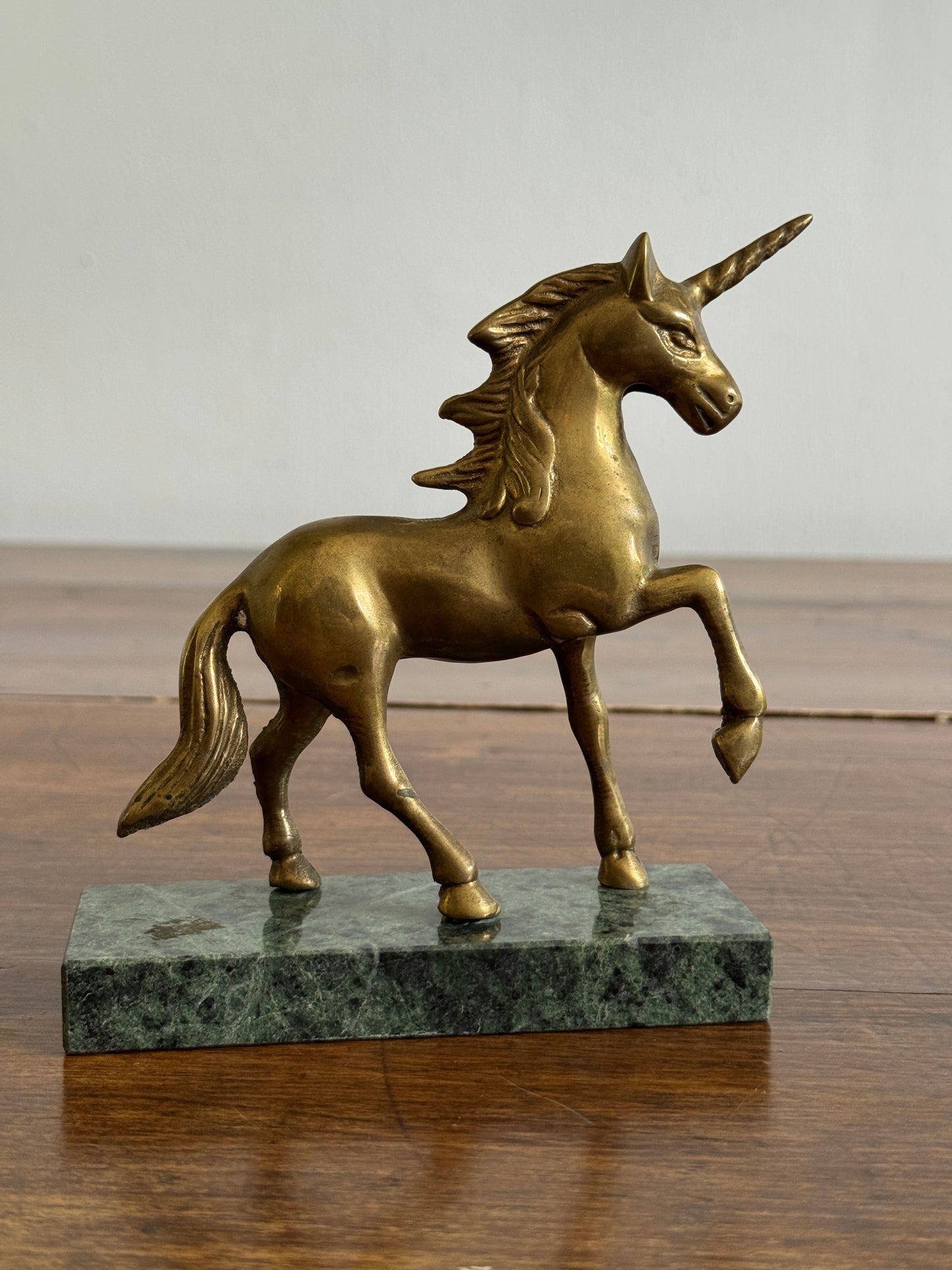 Vintage Brass Unicorn on Stone Base