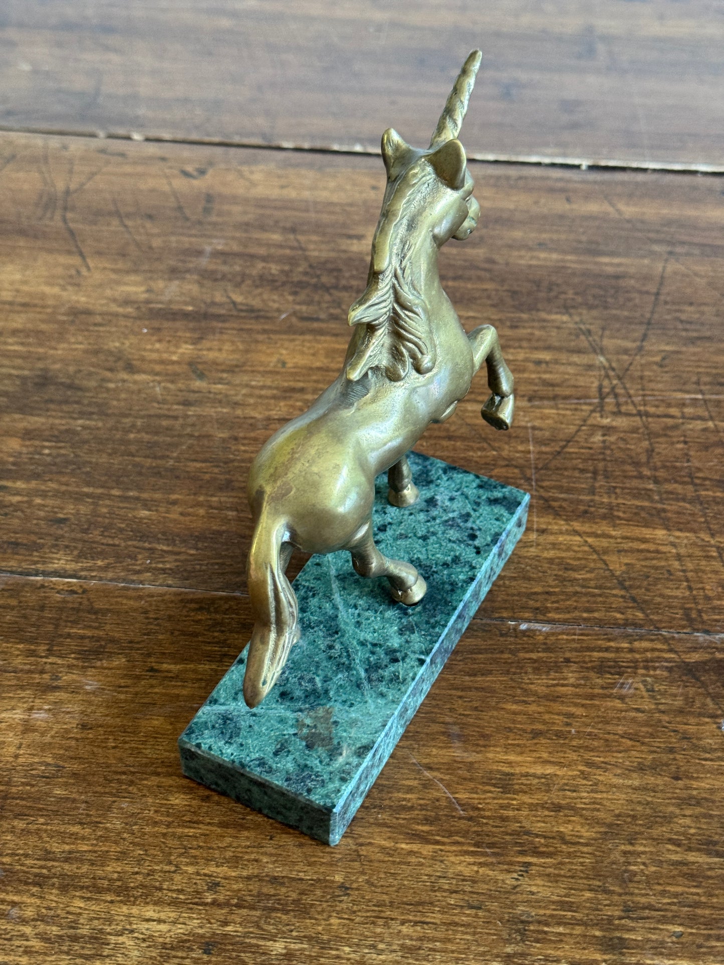 Vintage Brass Unicorn on Stone Base
