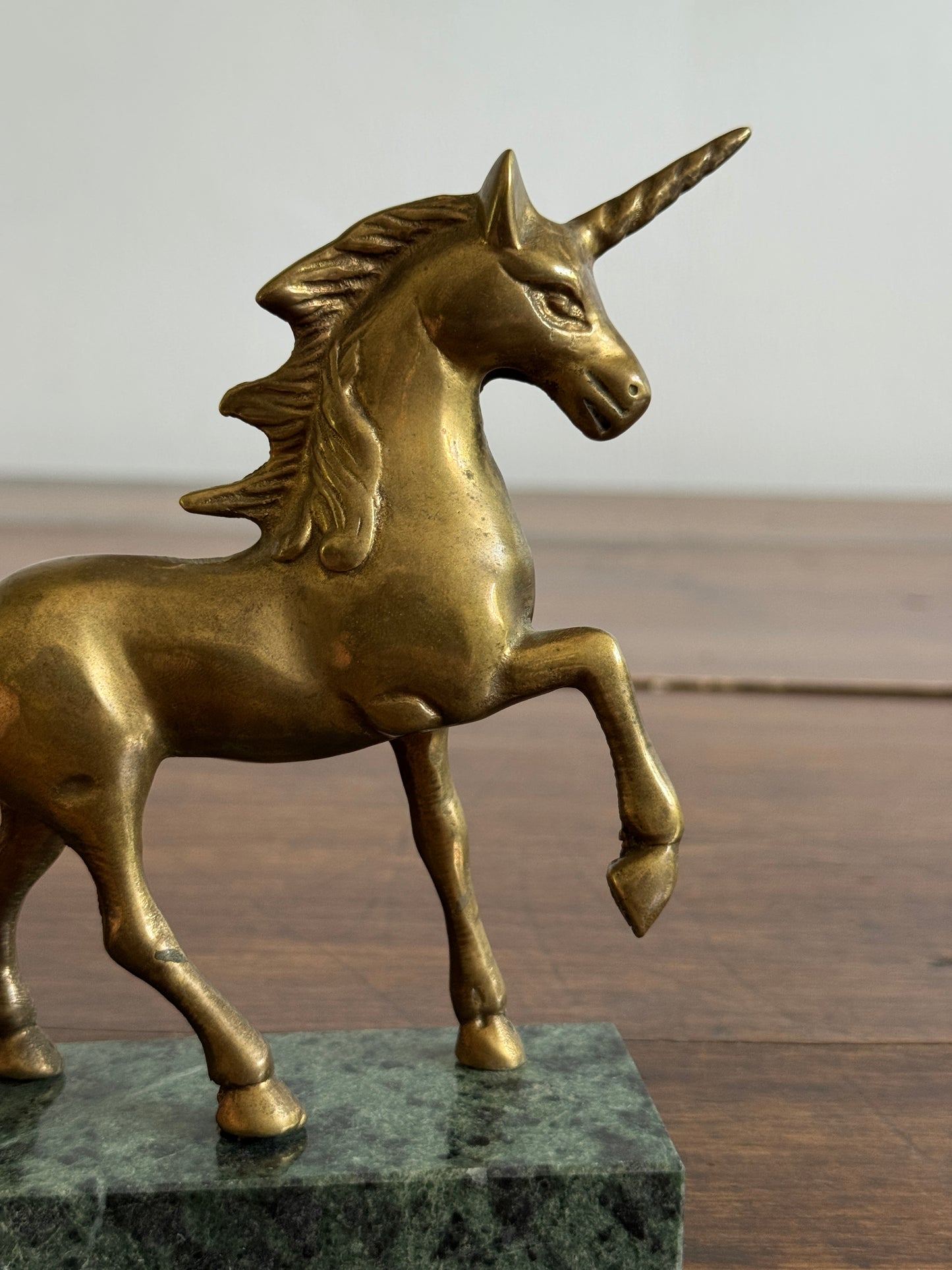 Vintage Brass Unicorn on Stone Base