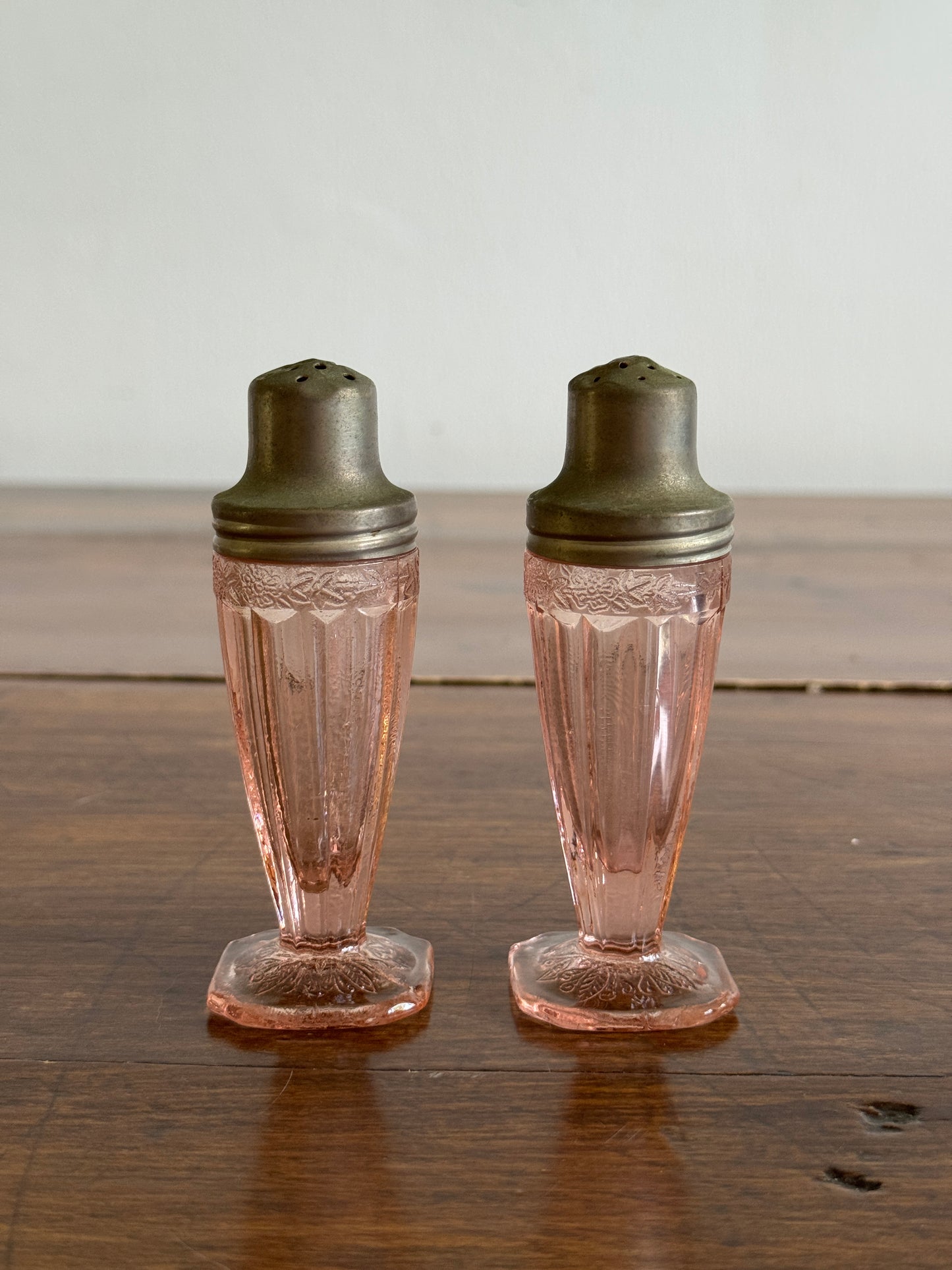 Vintage Set of Pink Depression Glass Jeannette Glass Salt and Pepper Shakers