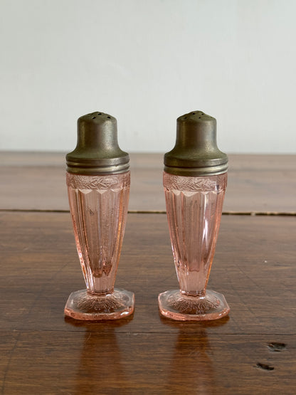 Vintage Set of Pink Depression Glass Jeannette Glass Salt and Pepper Shakers