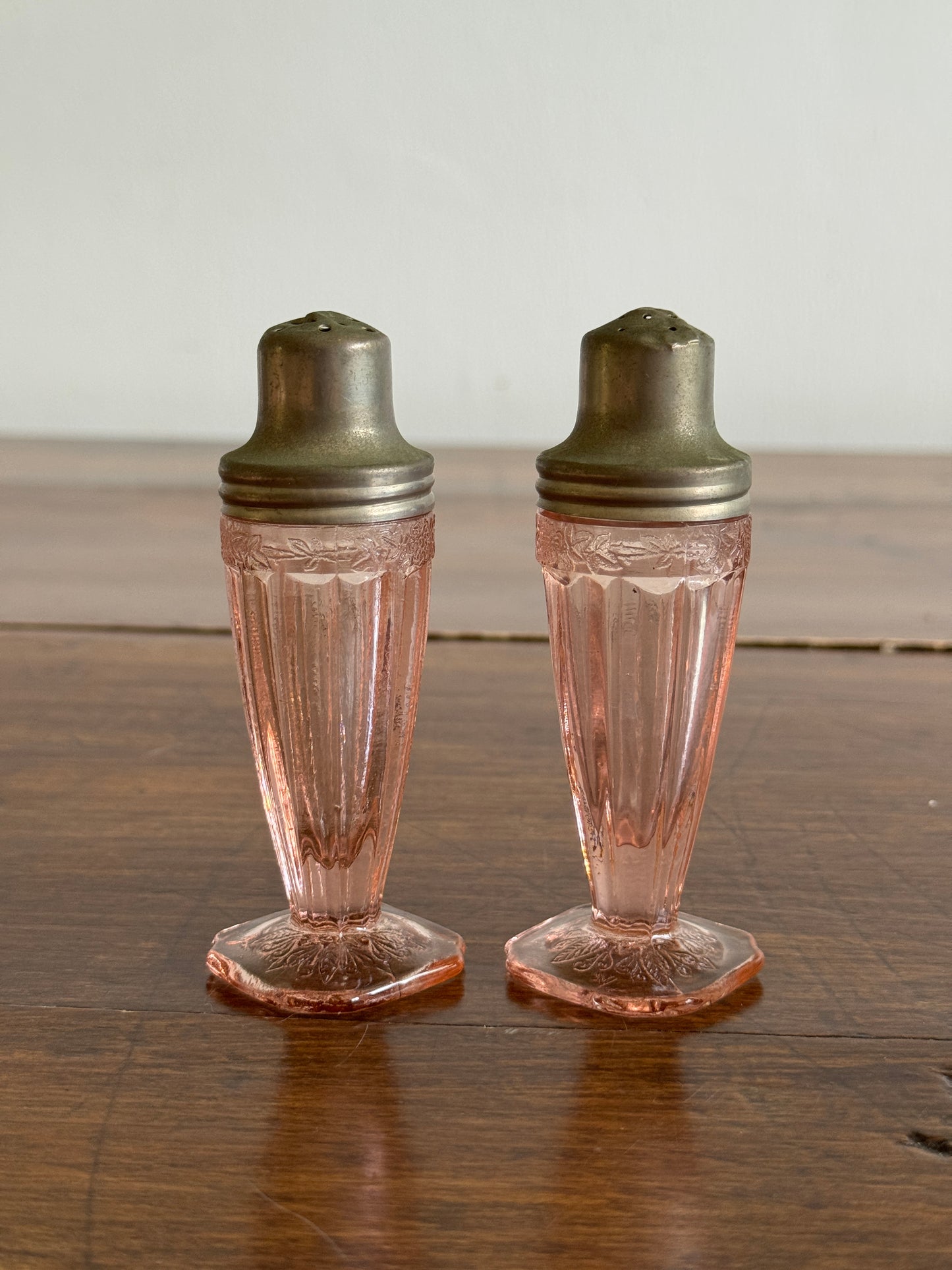 Vintage Set of Pink Depression Glass Jeannette Glass Salt and Pepper Shakers