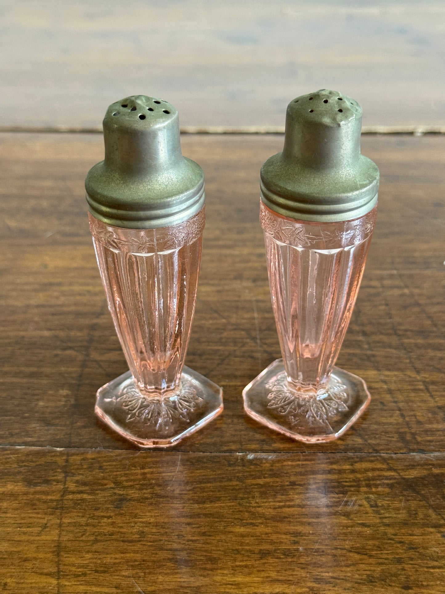 Vintage Set of Pink Depression Glass Jeannette Glass Salt and Pepper Shakers