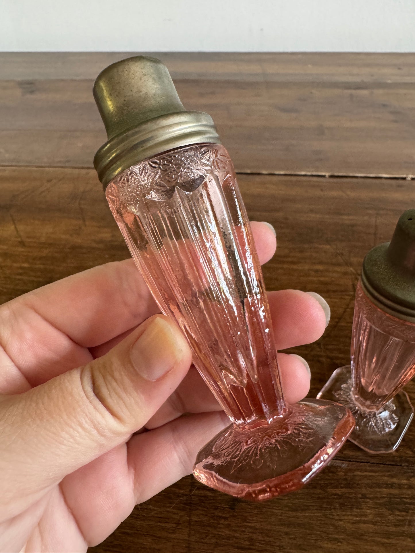 Vintage Set of Pink Depression Glass Jeannette Glass Salt and Pepper Shakers