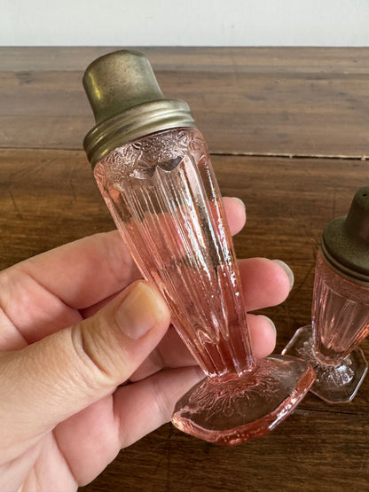 Vintage Set of Pink Depression Glass Jeannette Glass Salt and Pepper Shakers