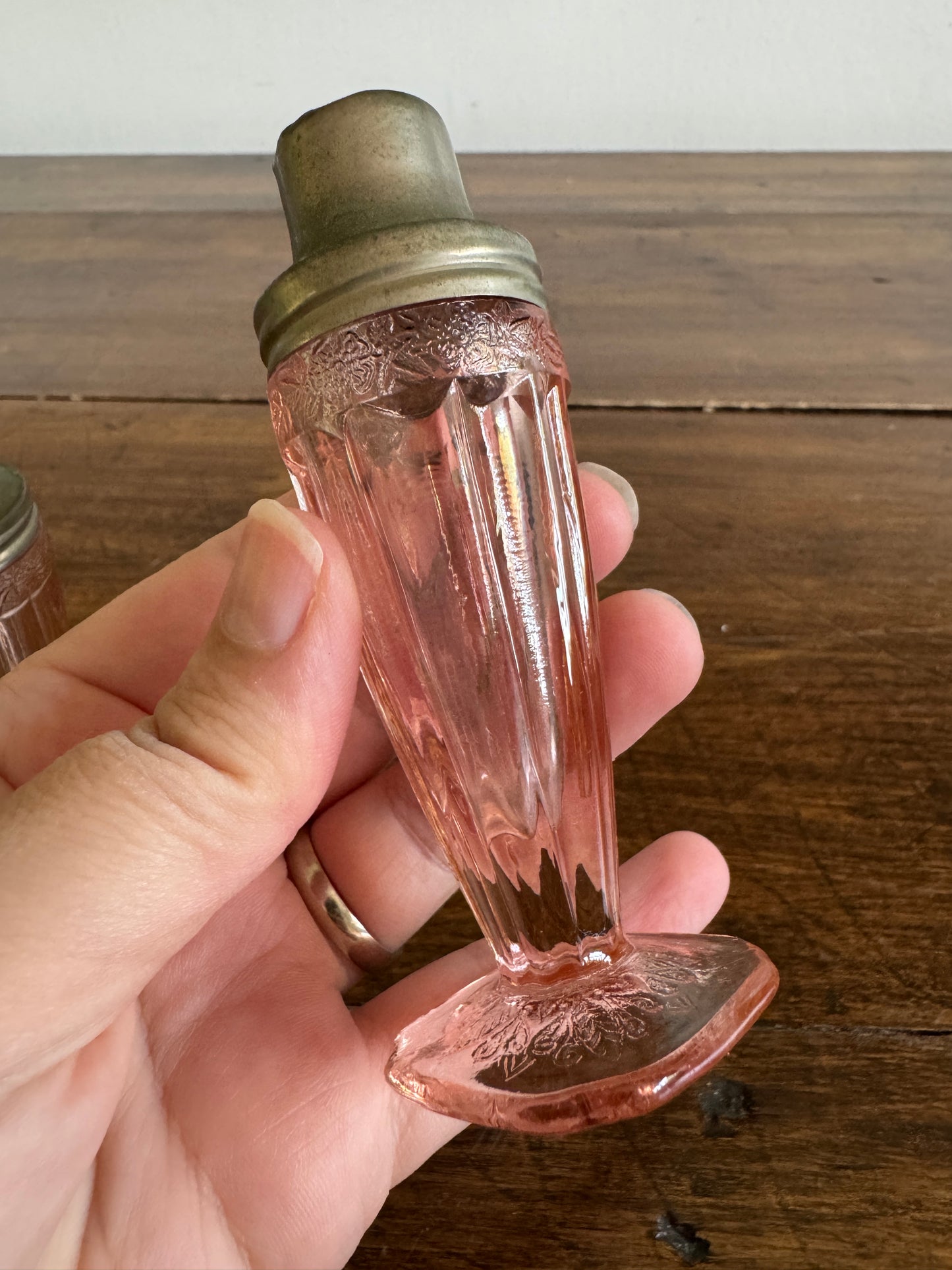 Vintage Set of Pink Depression Glass Jeannette Glass Salt and Pepper Shakers