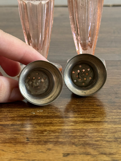 Vintage Set of Pink Depression Glass Jeannette Glass Salt and Pepper Shakers