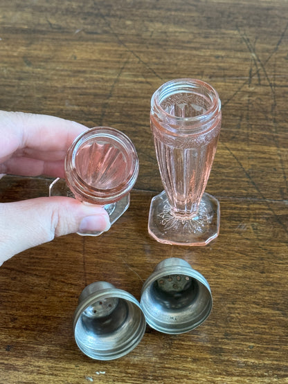 Vintage Set of Pink Depression Glass Jeannette Glass Salt and Pepper Shakers