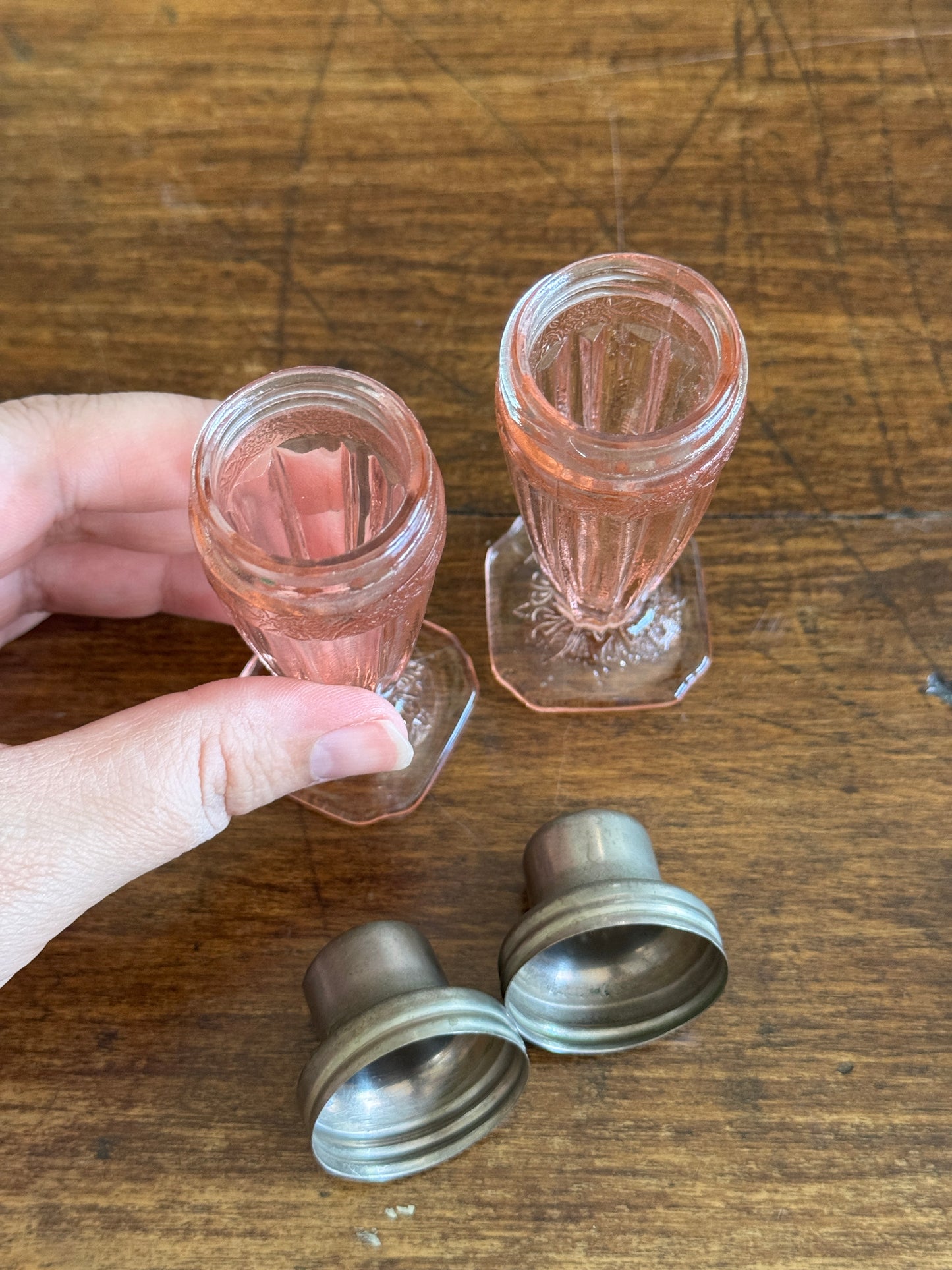 Vintage Set of Pink Depression Glass Jeannette Glass Salt and Pepper Shakers