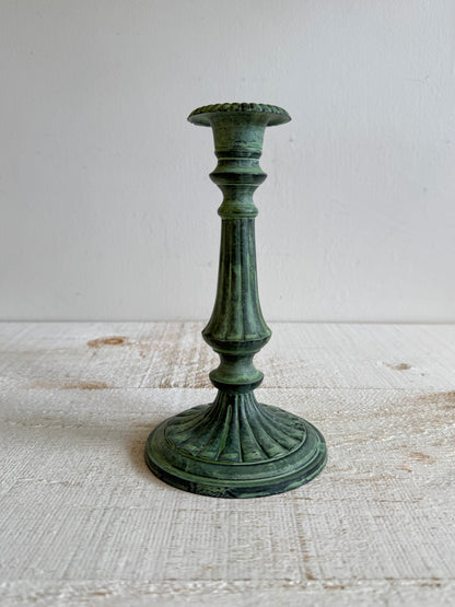 Faux Patina Blue/Green Metal Candlestick Holder