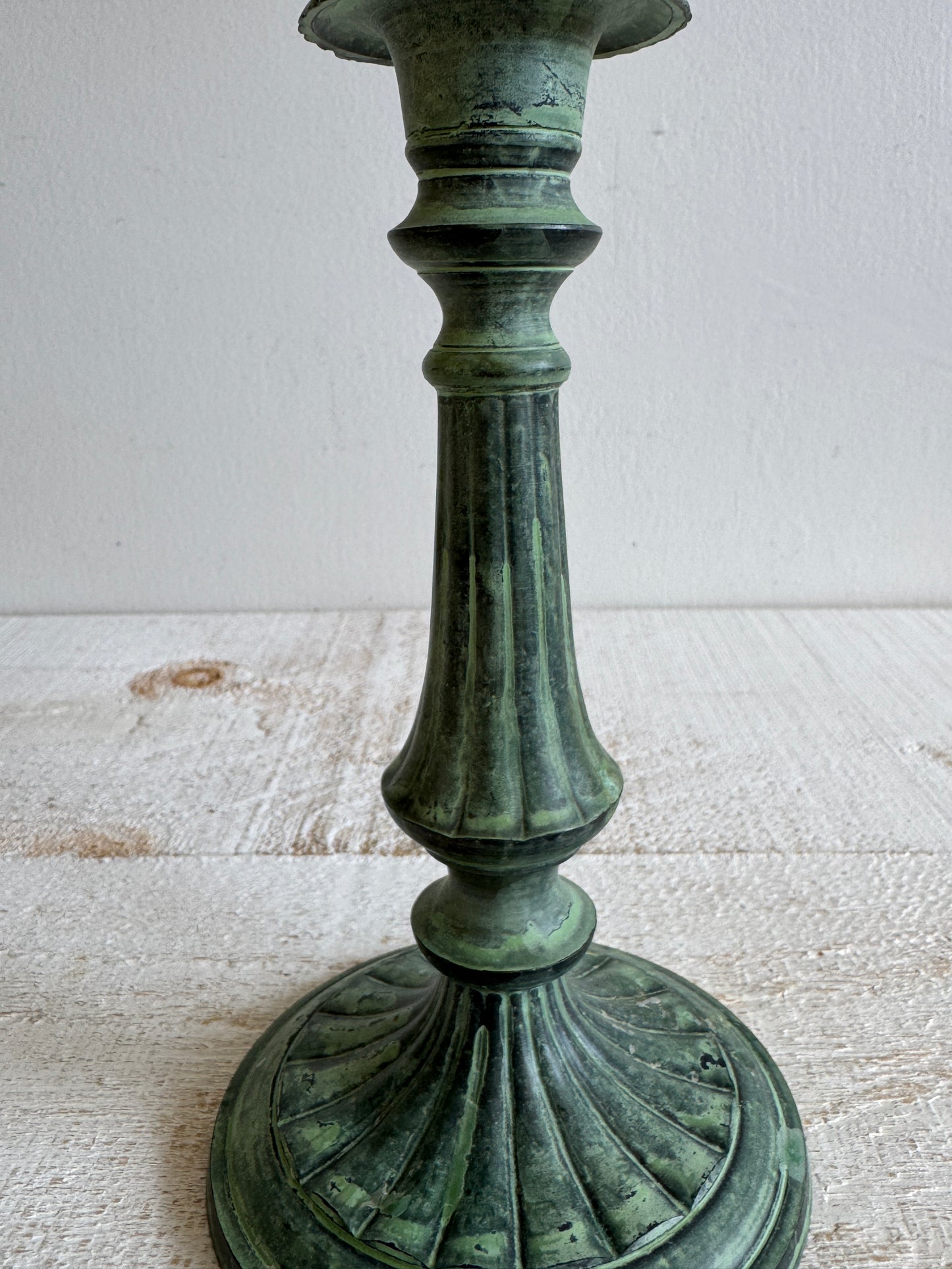 Faux Patina Blue/Green Metal Candlestick Holder