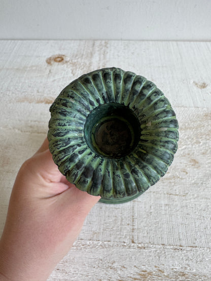 Faux Patina Blue/Green Metal Candlestick Holder