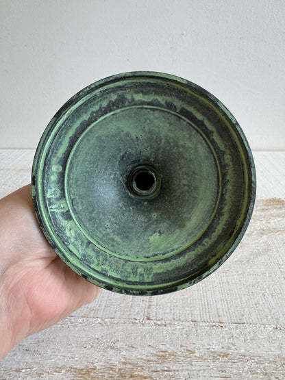 Faux Patina Blue/Green Metal Candlestick Holder