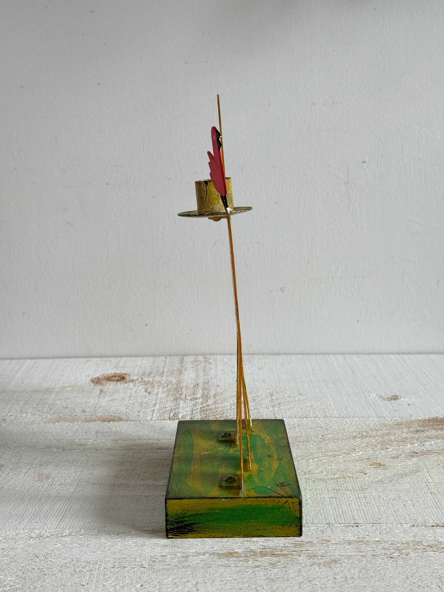 PICK ONE: Funky Folk Art Candle Holder - Acme Animal Cat OR Bird Folk Painted Candle Holder