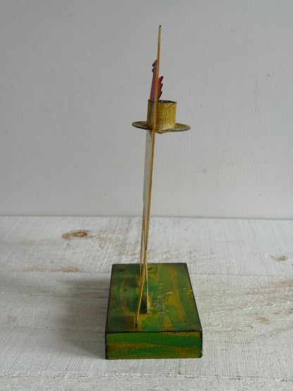 PICK ONE: Funky Folk Art Candle Holder - Acme Animal Cat OR Bird Folk Painted Candle Holder