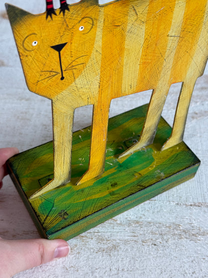 PICK ONE: Funky Folk Art Candle Holder - Acme Animal Cat OR Bird Folk Painted Candle Holder