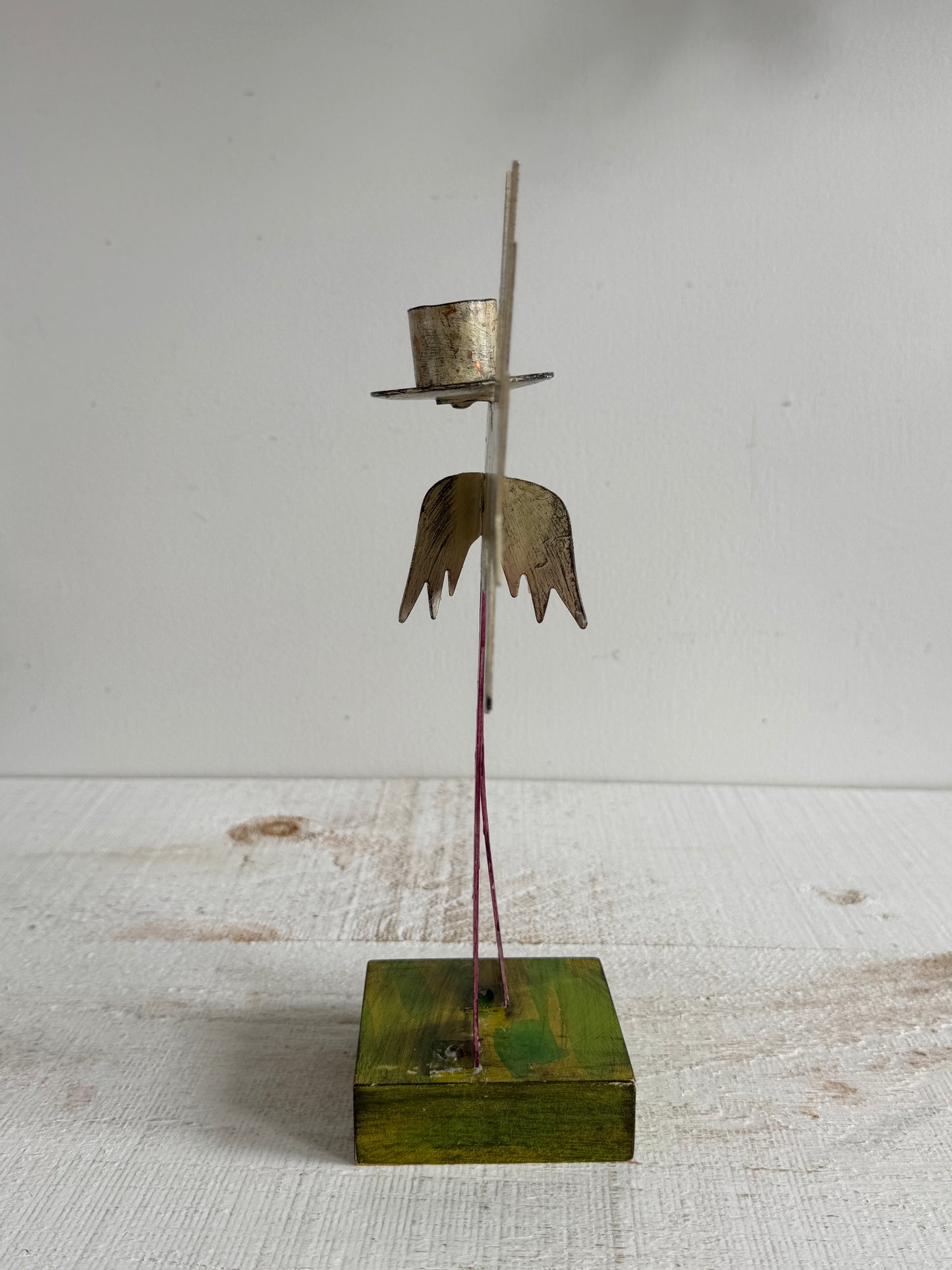 PICK ONE: Funky Folk Art Candle Holder - Acme Animal Cat OR Bird Folk Painted Candle Holder