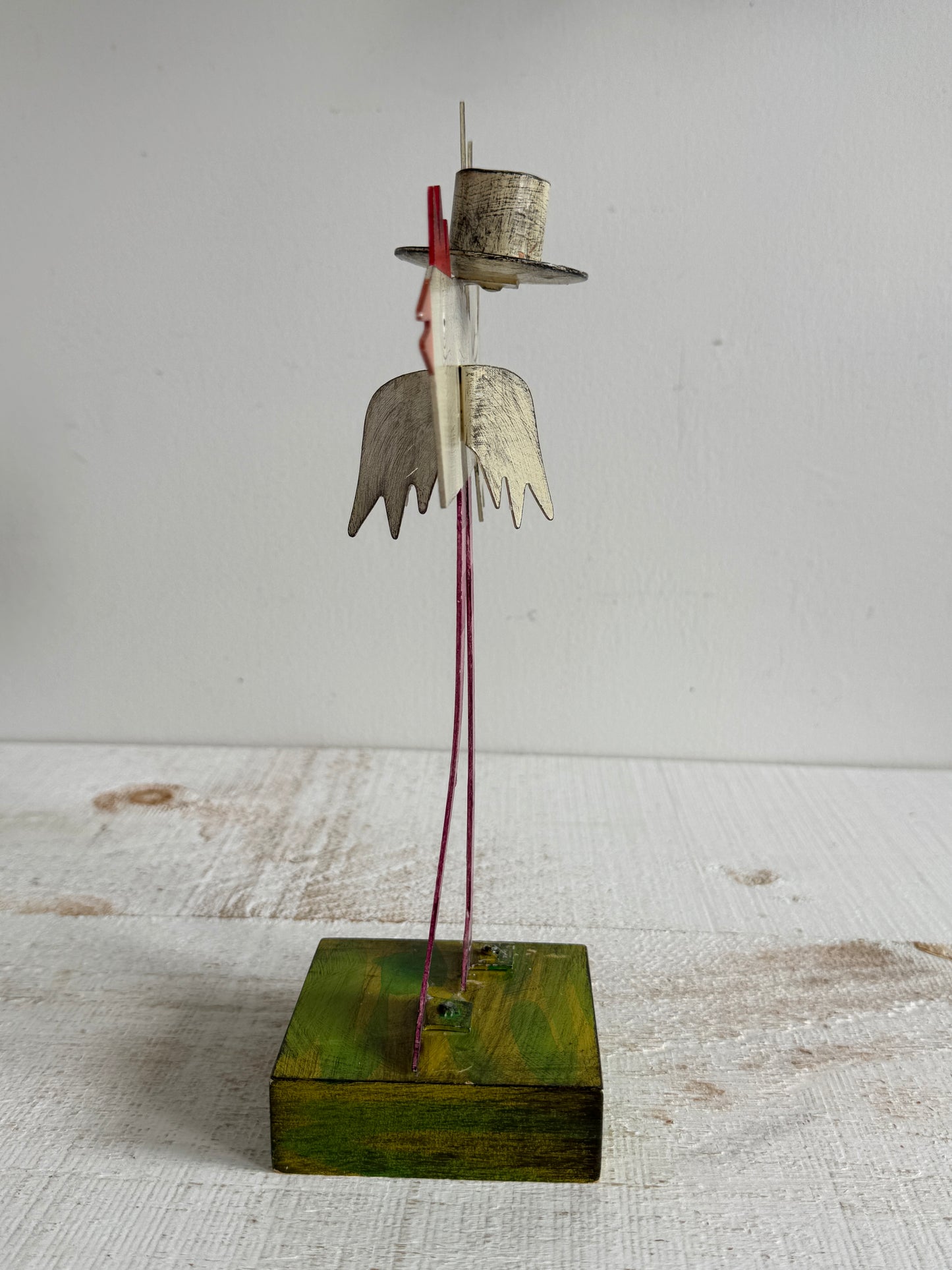 PICK ONE: Funky Folk Art Candle Holder - Acme Animal Cat OR Bird Folk Painted Candle Holder
