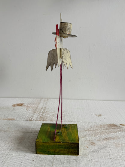 PICK ONE: Funky Folk Art Candle Holder - Acme Animal Cat OR Bird Folk Painted Candle Holder
