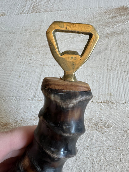 Vintage Brass and Horn Bottle Opener - Vintage Barware Man Cave Bottle Opener