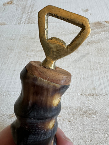Vintage Brass and Horn Bottle Opener - Vintage Barware Man Cave Bottle Opener