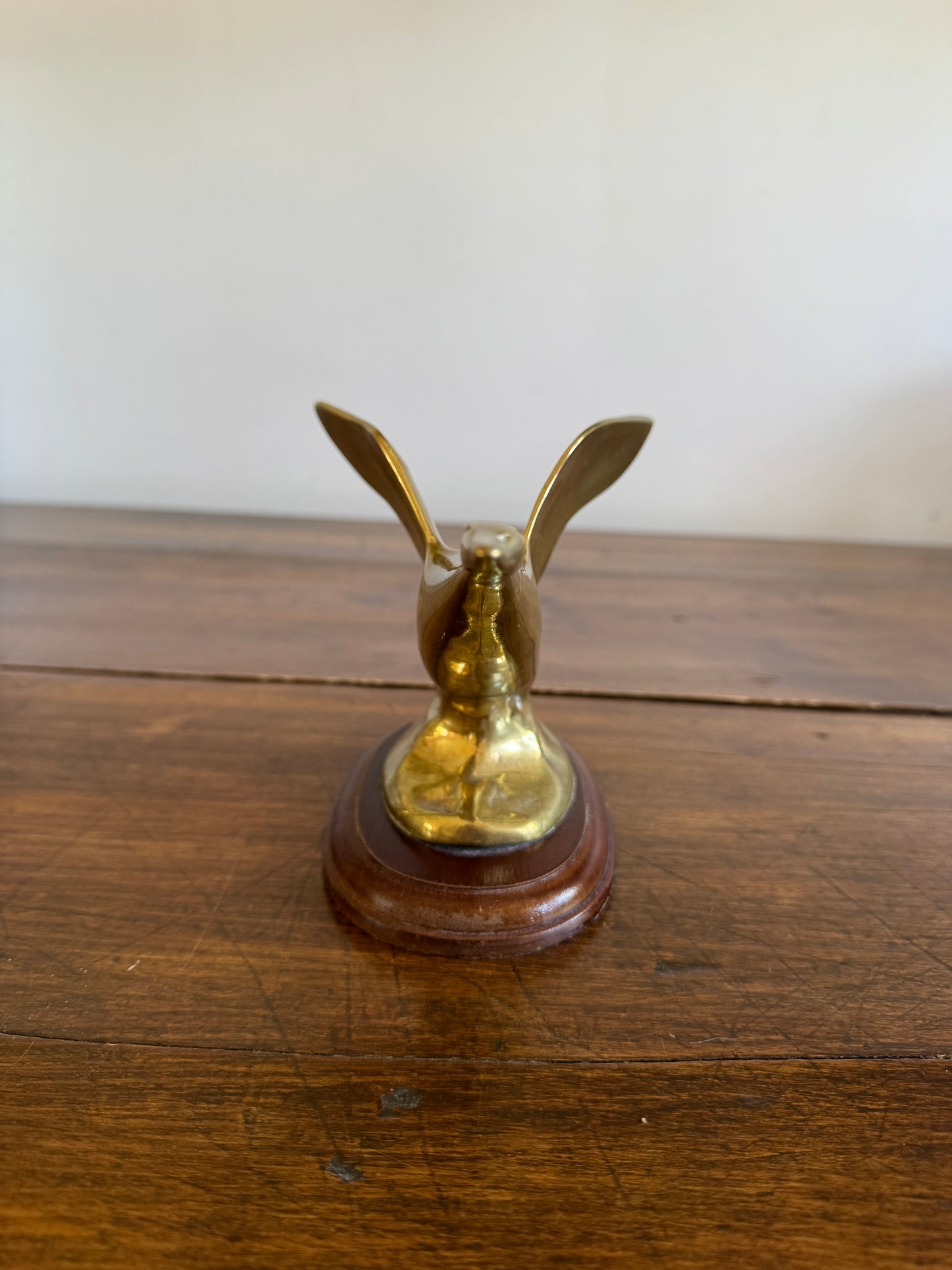 Vintage Brass Flying Goose on Wood Base Statue - Made in Taiwan