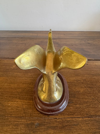 Vintage Brass Flying Goose on Wood Base Statue - Made in Taiwan