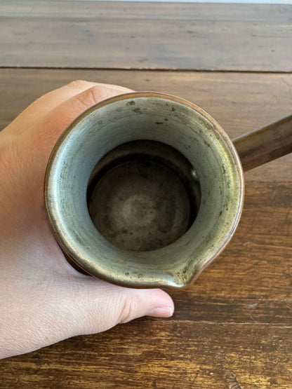 Vintage Metal Pouring Cup with Wood Handle and Stunning Lion Embossing