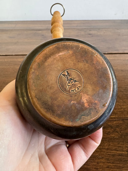 Vintage Metal Pouring Cup with Wood Handle and Stunning Lion Embossing