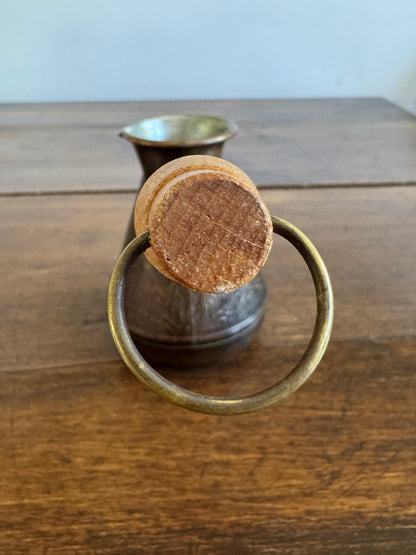 Vintage Metal Pouring Cup with Wood Handle and Stunning Lion Embossing