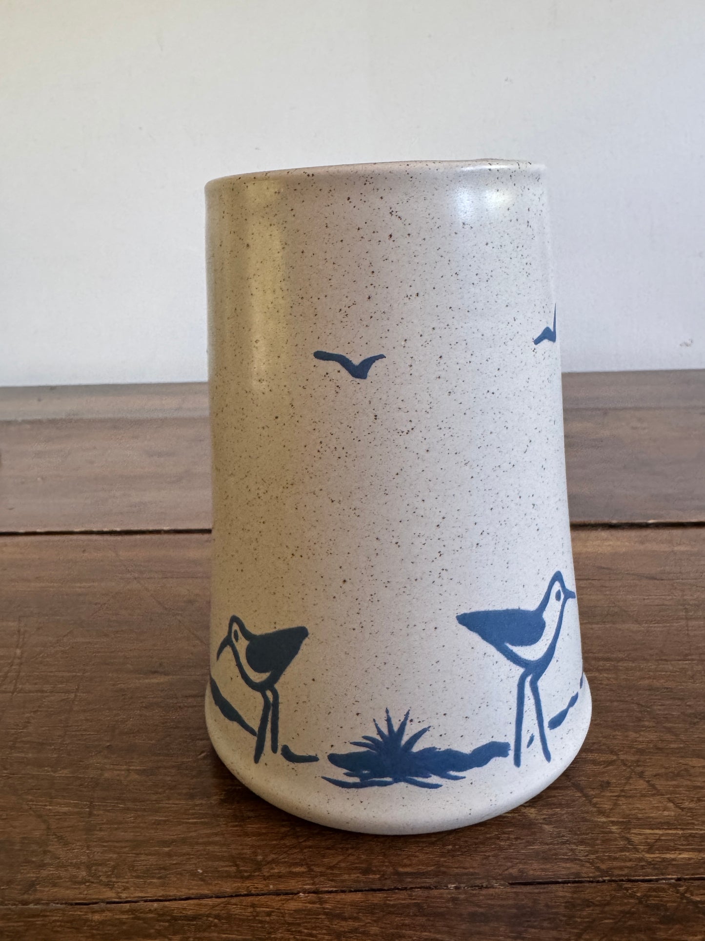 Vintage Sanibel Pottery Vase or Utensil Holder with Sandpipers and Seagulls - Made in USA