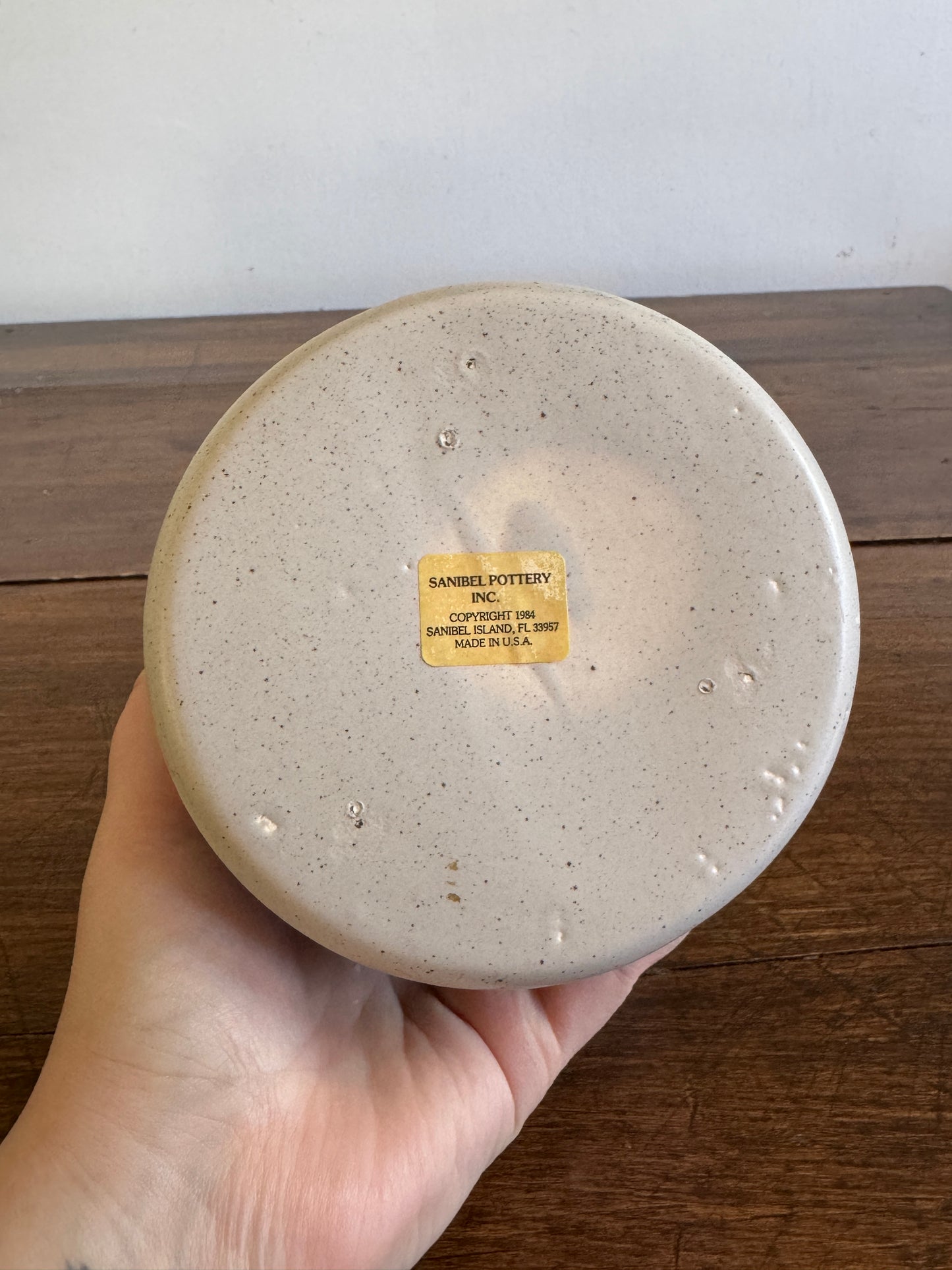Vintage Sanibel Pottery Vase or Utensil Holder with Sandpipers and Seagulls - Made in USA