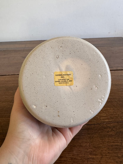 Vintage Sanibel Pottery Vase or Utensil Holder with Sandpipers and Seagulls - Made in USA