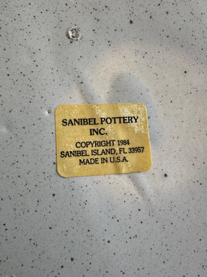 Vintage Sanibel Pottery Vase or Utensil Holder with Sandpipers and Seagulls - Made in USA