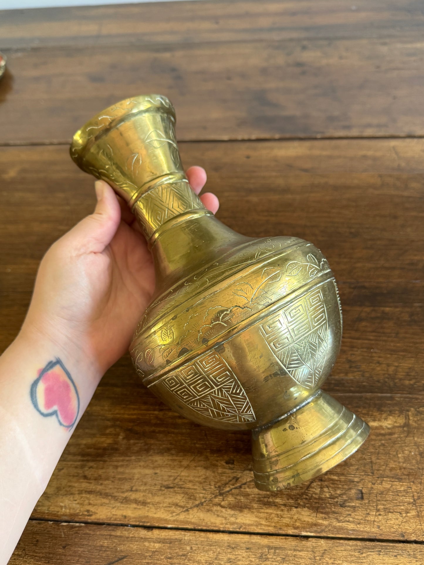 Large Brass Etched Vase - Made in China