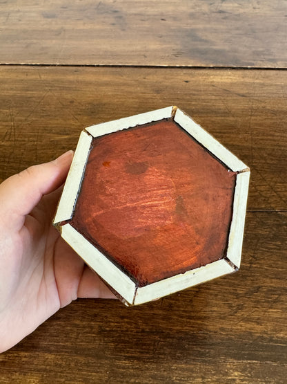 Vintage Inlay Trinket Box with Stunning Mother of Pearl Marquetry and Red Felt Inside