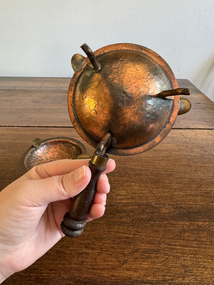 Pair of Copper, Brass and Wood Ashtrays on Stands