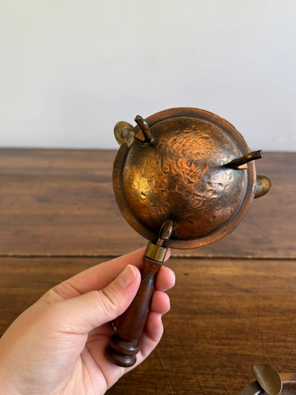 Pair of Copper, Brass and Wood Ashtrays on Stands