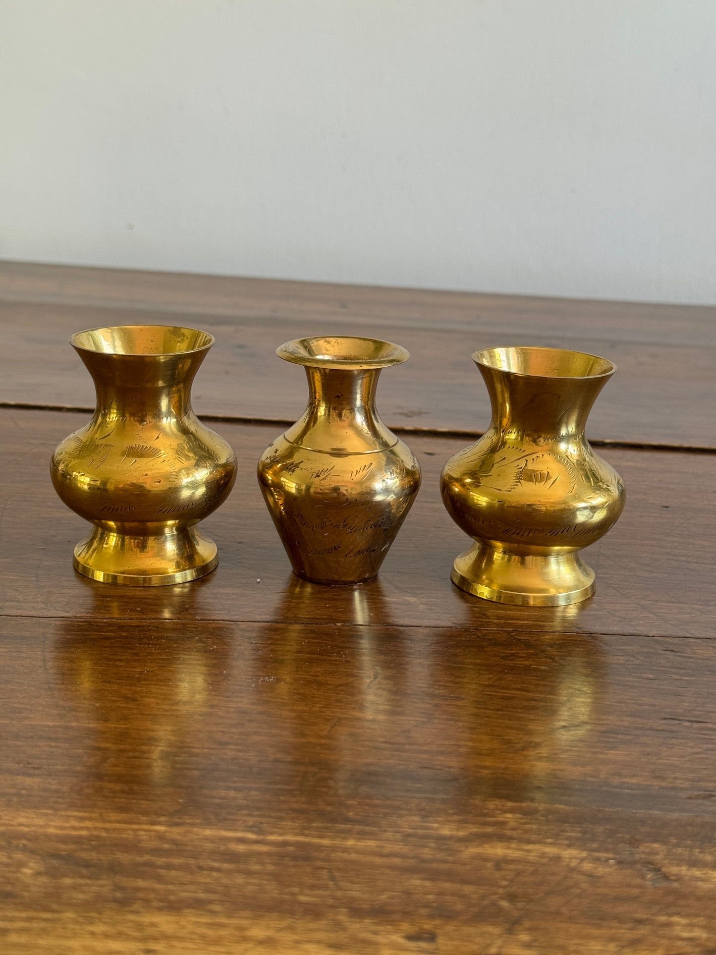 Three Mini Brass Vases with Etched Detailing - Made in India