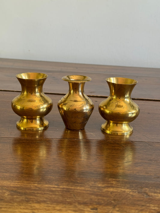 Three Mini Brass Vases with Etched Detailing - Made in India