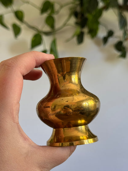 Three Mini Brass Vases with Etched Detailing - Made in India