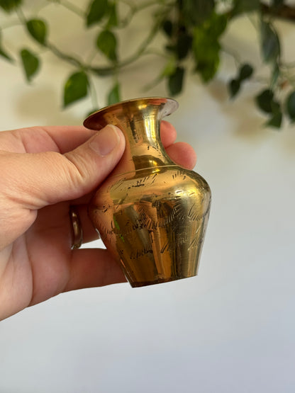 Three Mini Brass Vases with Etched Detailing - Made in India