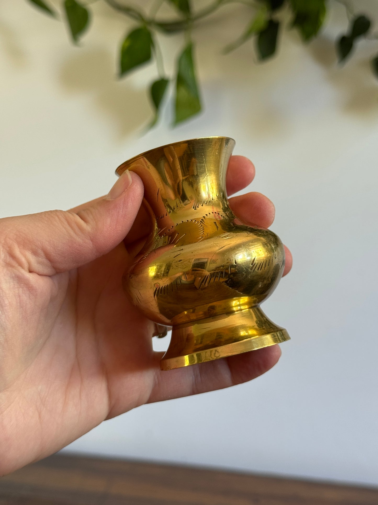 Three Mini Brass Vases with Etched Detailing - Made in India