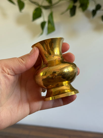 Three Mini Brass Vases with Etched Detailing - Made in India