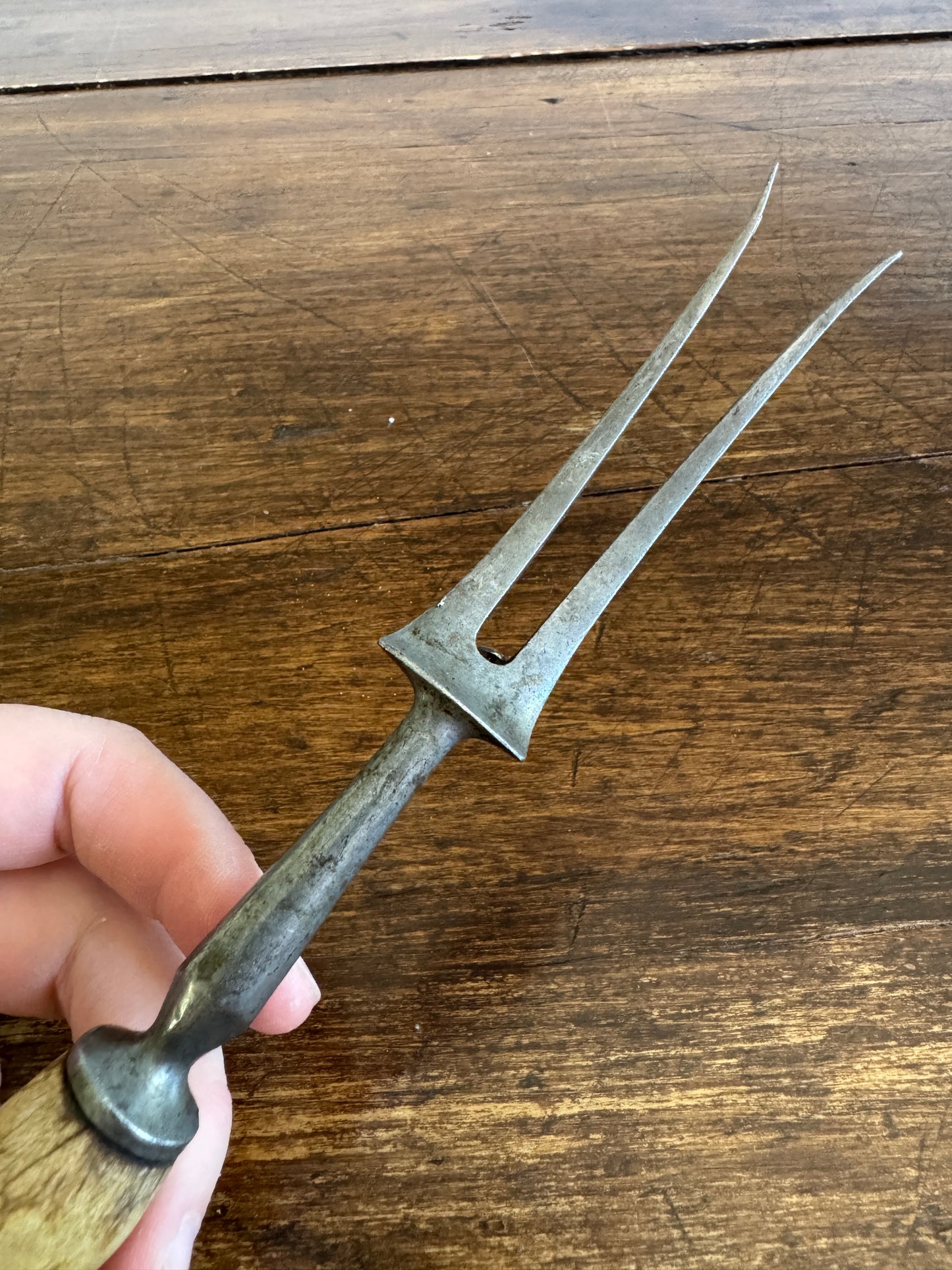 Vintage English Carving Fork with Horn Handle