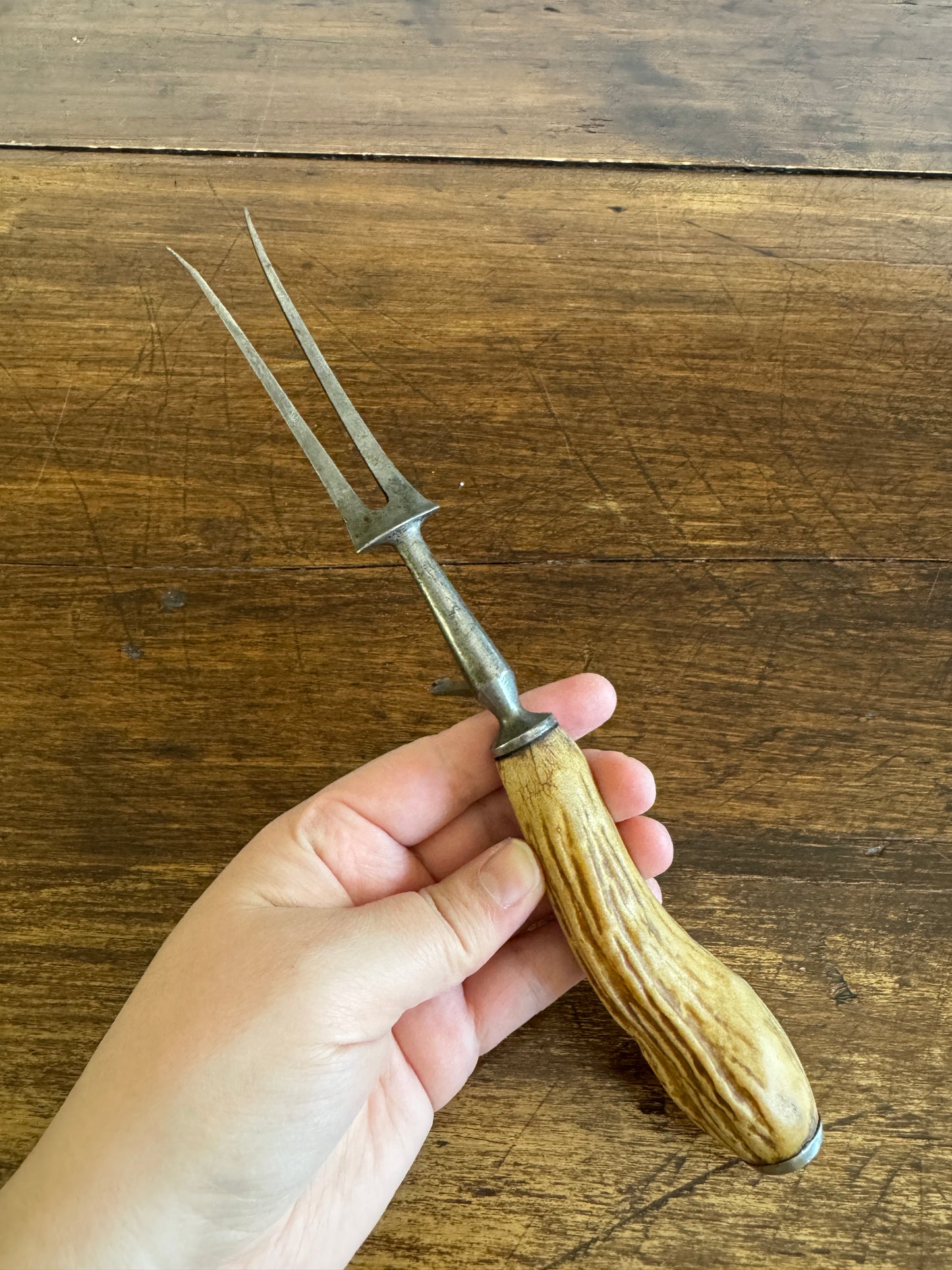 Vintage English Carving Fork with Horn Handle