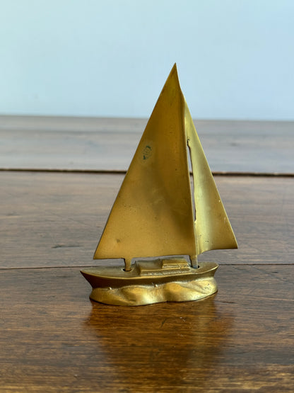 Small Brass Sailboat Figurine with Removeable Sail