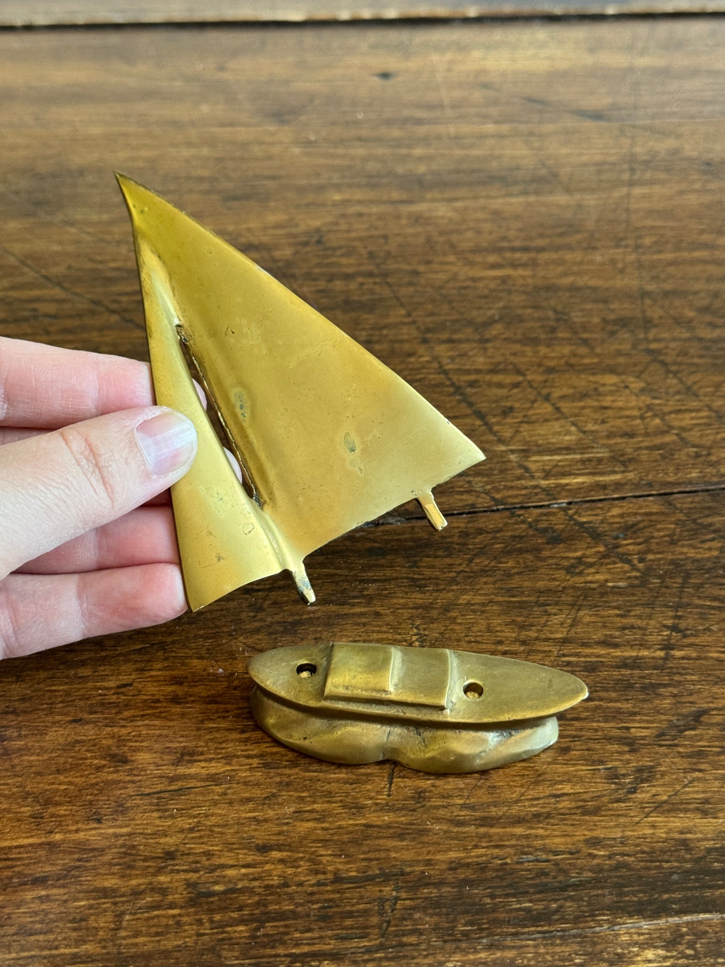 Small Brass Sailboat Figurine with Removeable Sail