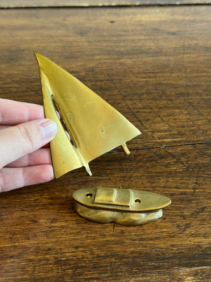Small Brass Sailboat Figurine with Removeable Sail