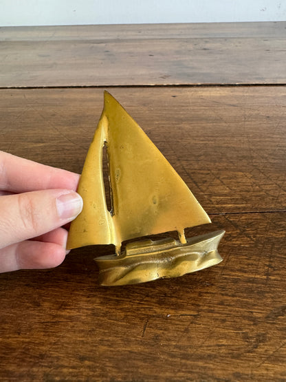 Small Brass Sailboat Figurine with Removeable Sail